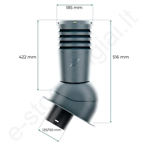Ventiliacinis kaminėlis Ecoline Premium Ø125 mm neapšiltintas prie Budmat Molio (RAL 8004), vnt