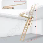 Fakro laiptai LDK 70x140 h=2,8m mediniai, 2 segmentų, SUSTUMIAMI