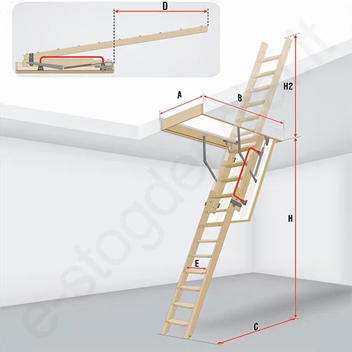 Fakro laiptai LDK 70x140 h=2,8m mediniai, 2 segmentų, SUSTUMIAMI