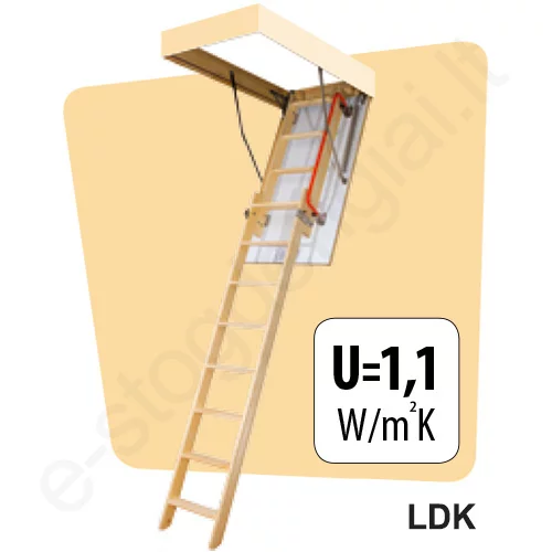 Fakro laiptai LDK 70x140 h=2,8m mediniai, 2 segmentų, SUSTUMIAMI
