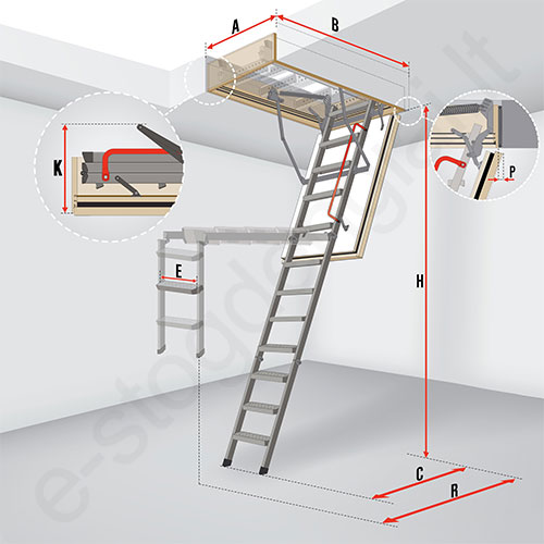 Fakro laiptai LML LUX 70x130 h=2,8m sudedami metaliniai