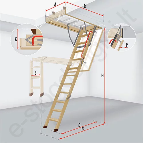 Fakro palėpės laiptai LWL LUX 70x130 h=2,8m sudedami mediniai