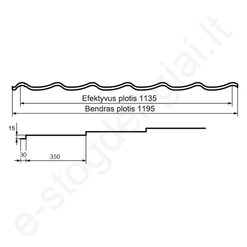 Plieninė čerpė Hanbud Vena 3D, 350/15 mm, 1135 mm, Matinė, m²