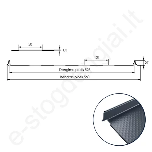 Klasikinis profilis Hanbud PHR 560 Revolution, 4 standumo briaunos 0,50 mm, 525 mm, Matinis PolarMAT, m²