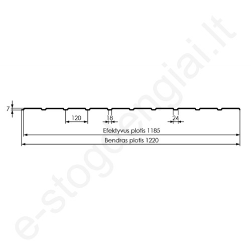 Hanbud trapecinė skarda kaminui T7, 0,50 mm, 1220x2000 mm (2,37 m²) Matinė T.Pilka PolarMAT (RAL 7016*), vnt