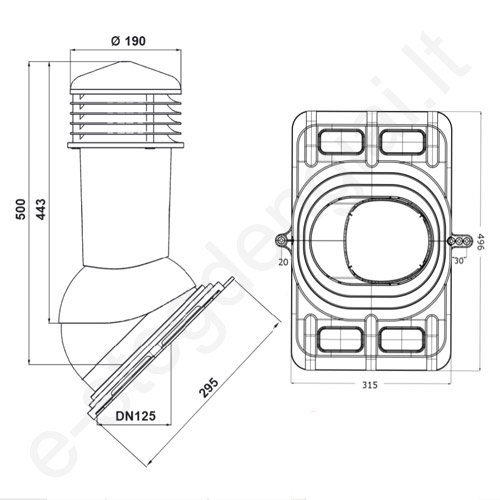 Wirplast ventiliacinis kaminėlis Ø125 mm apšiltintas K92 universalus trapecinei dangai Hanbud, vnt