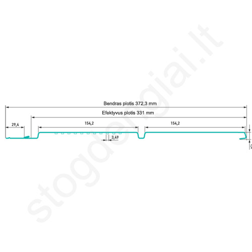 Plieninis pakalimas Hornval P4, pilnas, 372 mm x 2 m, 0,662 m², Blizgus Rudas (RAL 8017), vnt