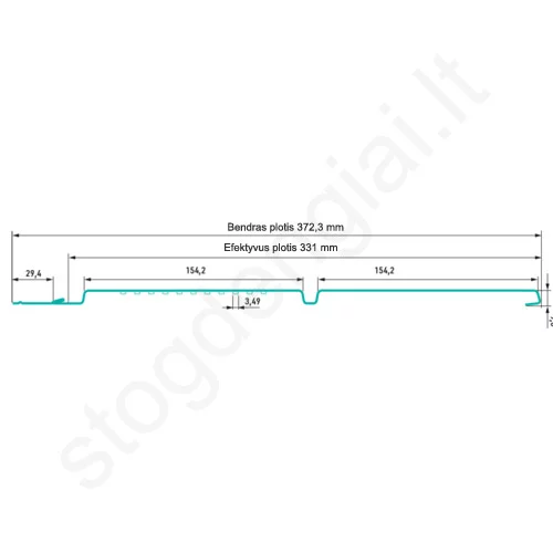 Plieninis pakalimas Hornval P4, pilnas, 372 mm x 2 m, 0,662 m², Matinis Juodas (RAL 9005), vnt