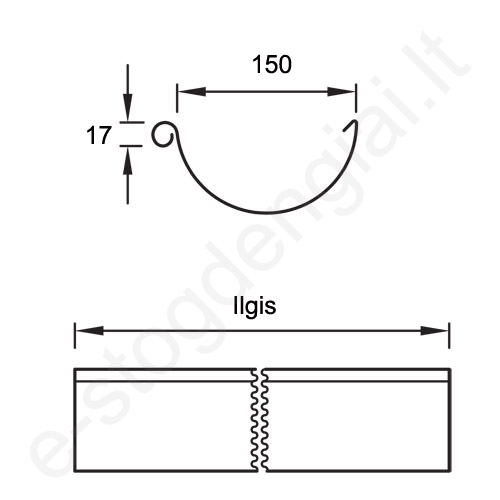 Latakas Ruukki 150/100 L=4 m, Molio (RR 750) plieninis, vnt