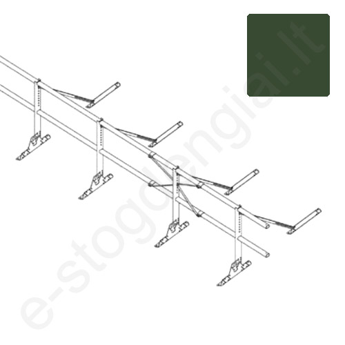 Apsauginė tvorelė Ruukki, 2 vamzdžiai, klasikinei dangai, H=0,6 m, L=6 m, Žalia (RR 11), kompl