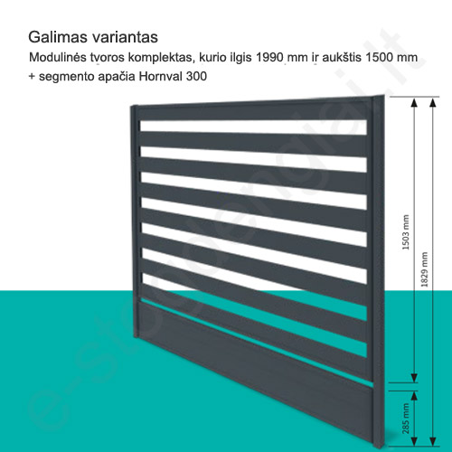 Modulinis tvoros segmentas Hornval 1500x1950 mm, Tamsus uosis, kompl